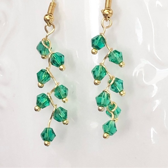 New Glass Crystal Sparkling Dangling Cascade Vine Handmade 18k gold plated hooks - Picture 6 of 8